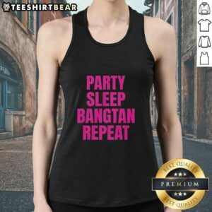 Alt Text: Premium Party Sleep Bangtan Repeat BTS K-Pop Tank Top in black with vibrant graphic design, perfect for fans.