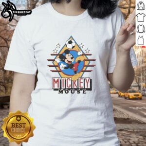 Alt Text: Premium Mickey Mouse soccer ladies tee featuring a stylish design for Disney fans and sports enthusiasts.