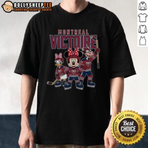 Nice Montreal Victoire Mickey Mouse cartoon team ice hockey T-shirt featuring vibrant graphics and a sporty design.