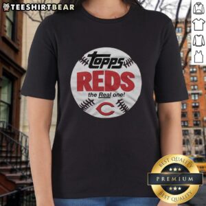 Original Cincinnati Reds MLB X Topps Baseball The Real One Ladies Tee featuring vibrant team colors and logo design.