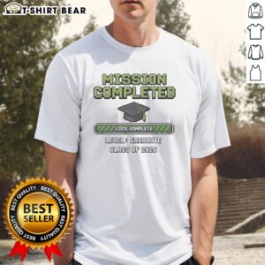 Good Graduate Class of 2026 Mission Completed T-Shirt featuring a graduation cap and '100' level design.