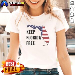 Awesome Keep Florida Free Map Ladies Tee showcasing a stylish design for Florida enthusiasts and supporters.