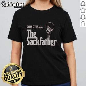 Official Sonny Styles The Sackfather Ladies Tee featuring a stylish design for fans of Sonny Styles and football enthusiasts.