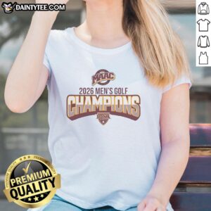 2026 Hot Iona Gaels MAAC Men's Golf Champions logo on a ladies' tee, showcasing team pride and athletic spirit.