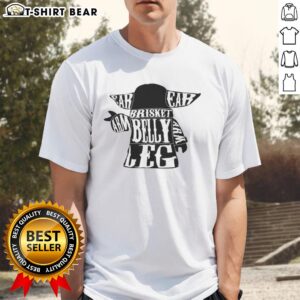 Nice Baby Yoda T-Shirt featuring a fun brisket design on the arm, belly, and leg, perfect for Star Wars fans and BBQ lovers.
