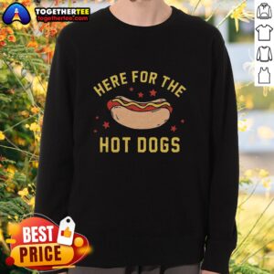 Cozy 'Top Here for the Hot Dogs' sweatshirt in vibrant colors, perfect for casual outings and food lover's events.