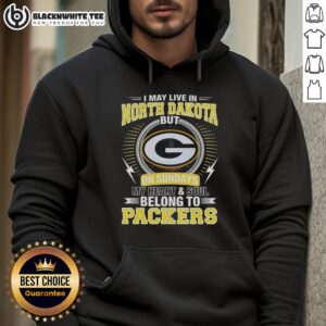 Alt Text: Original Green Bay Packers hoodie with 'My heart and soul belong to Packers' text, perfect for fans in North Dakota.