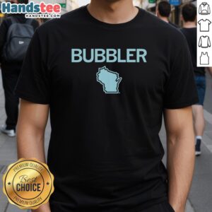 Nice Wisconsin Bubbler Map T-Shirt featuring a colorful graphic of Wisconsin's iconic bubbler locations.