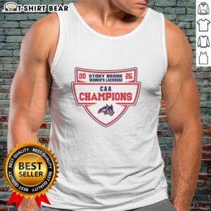 Good Stony Brook Women's Lacrosse CAA Champions 2026 tank top featuring team colors and logo, perfect for fans.