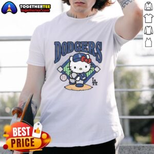Alt Text: Good Hello Kitty X Los Angeles Dodgers Pitch T-Shirt featuring a cute design and vibrant team colors for fans.