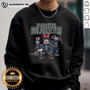 Alt Text: Awesome Vancouver Goldeneyes cartoon team ice hockey sweatshirt featuring vibrant graphics and team logo.