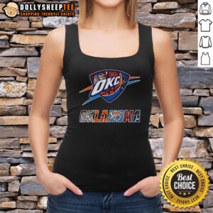 Stylish tank top featuring a collage of Oklahoma City Thunder NBA logo and Oklahoma sports team logos.