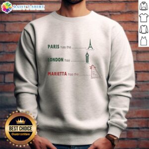 Marietta Georgia sweatshirt featuring the Big Chicken, a local landmark, alongside iconic structures like the Eiffel Tower.