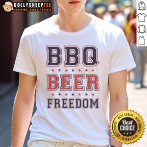 Good BBQ Beer Freedom Stars T-Shirt featuring a patriotic design perfect for summer cookouts and outdoor celebrations.