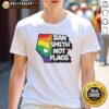 Danielle Smith political slogans T-shirt featuring 'Nice Ban Smith Not Flags' design in bold colors.