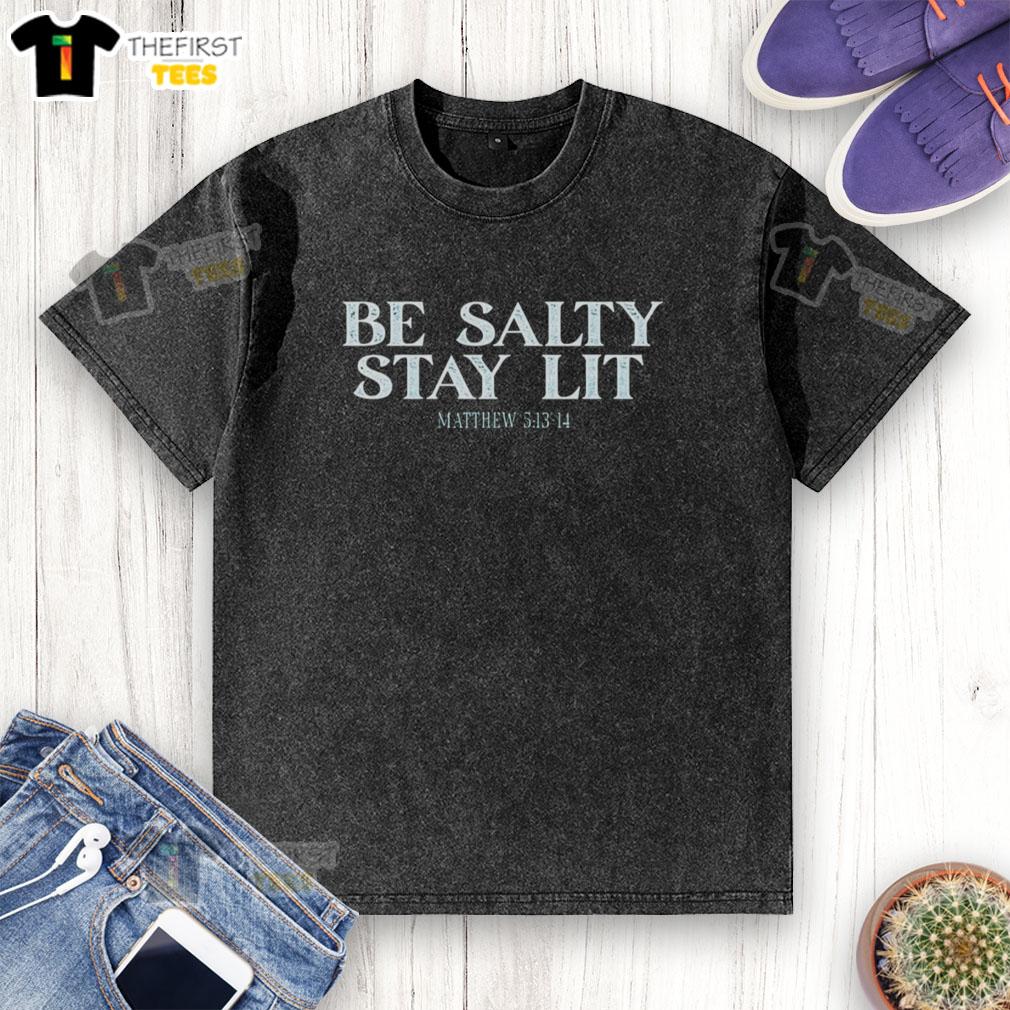 nice-be-salty-stay-lit-washed-t-shirt Nice Be Salty Stay Lit washed t-shirt in light blue, perfect for casual summer outfits and beach vibes.