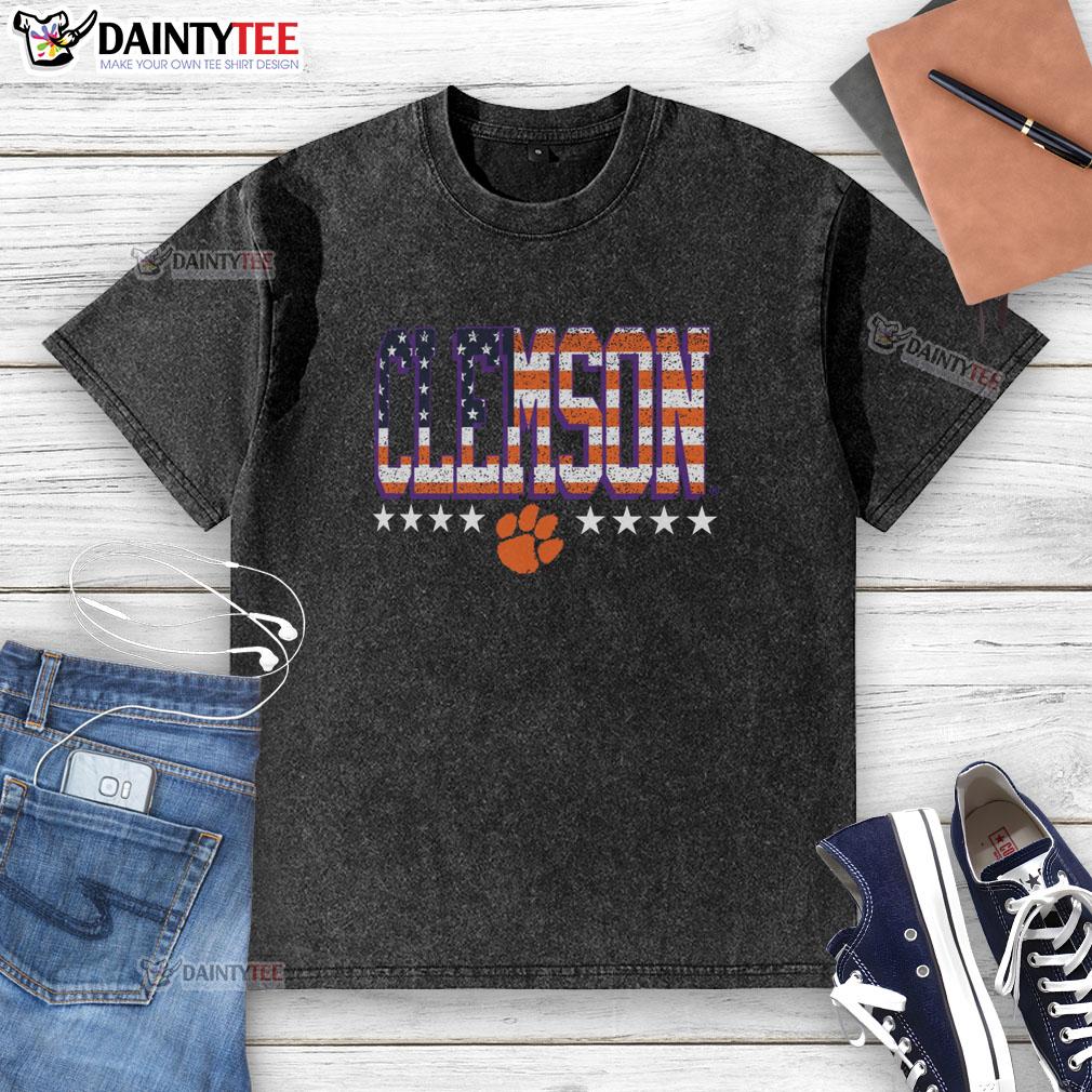 nice-clemson-tigers-tall-type-flag-washed-t-shirt Nice Clemson Tigers tall type flag washed t-shirt featuring vibrant team colors and logo, perfect for game day.