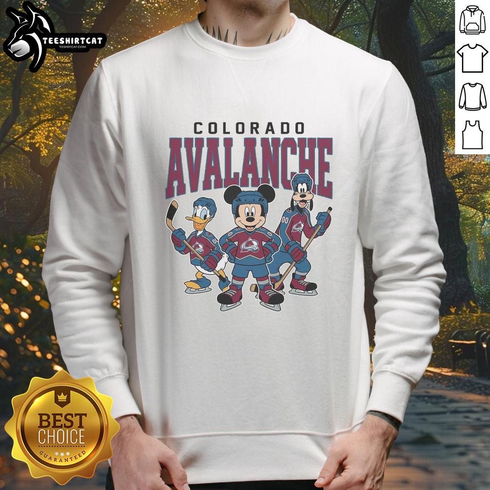 nice-colorado-avalanche-disney-team-ice-hockey-sweatshirt Alt Text: Nice Colorado Avalanche Disney Team ice hockey sweatshirt featuring vibrant colors and team logo, perfect for fans.