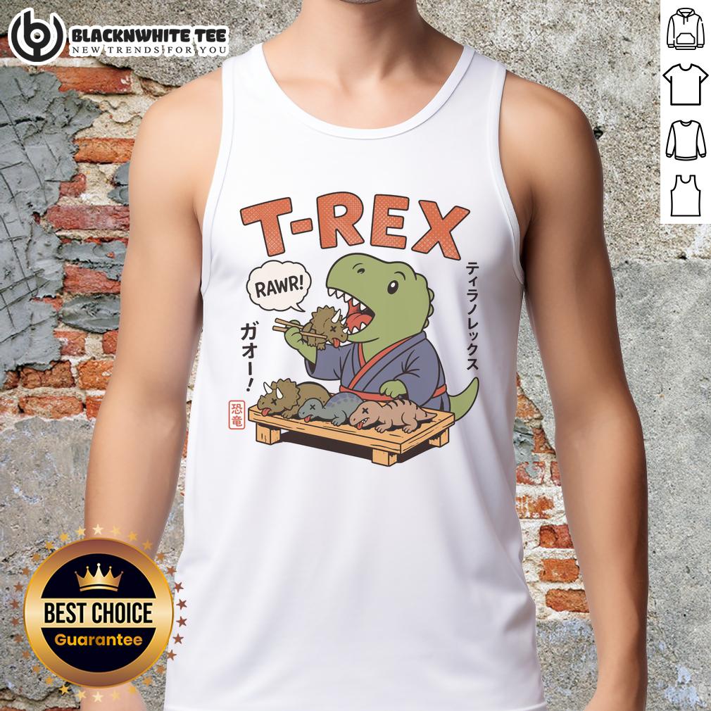 Nice Cute T Rex Breakfast Japan Tank Top Cute T-Rex breakfast tank top design from Japan, featuring a playful dinosaur enjoying a cheerful morning meal.