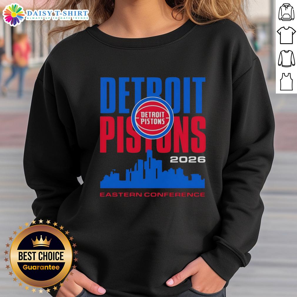 Nice Detroit Pistons Basekball Nba Eastern Conference City Skyline Vintate Sweatshirt Vintage sweatshirt featuring Detroit Pistons NBA logo with city skyline design, perfect for fans of Eastern Conference basketball.