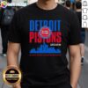 Vintage Detroit Pistons NBA Eastern Conference skyline T-shirt showcasing team pride and city spirit.