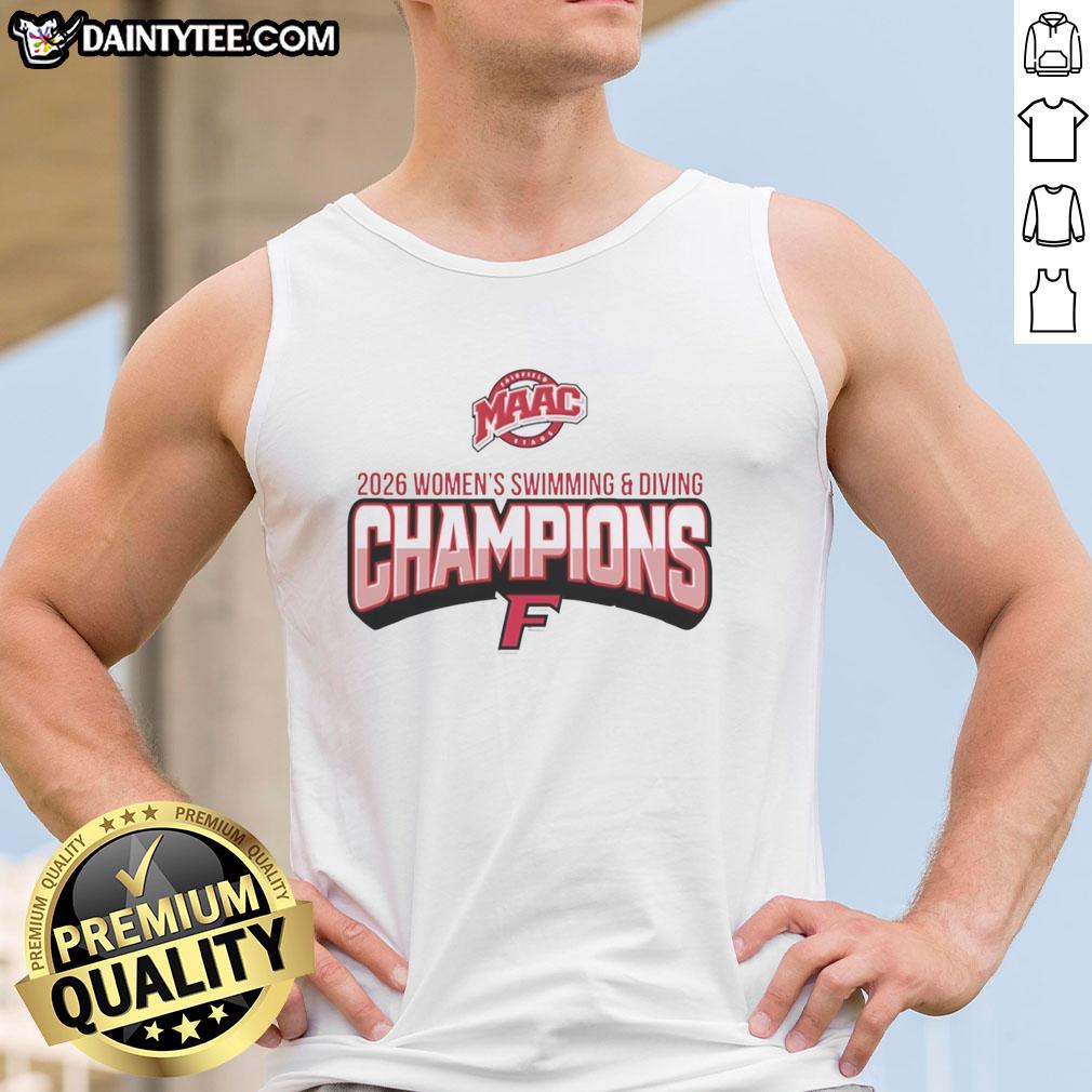 nice-fairfield-university-maac-womens-swimming-and-diving-champions-2026-logo-tank-top Alt Text: Nice Fairfield University MAAC Women's Swimming and Diving Champions 2026 logo tank top for athletic wear enthusiasts.