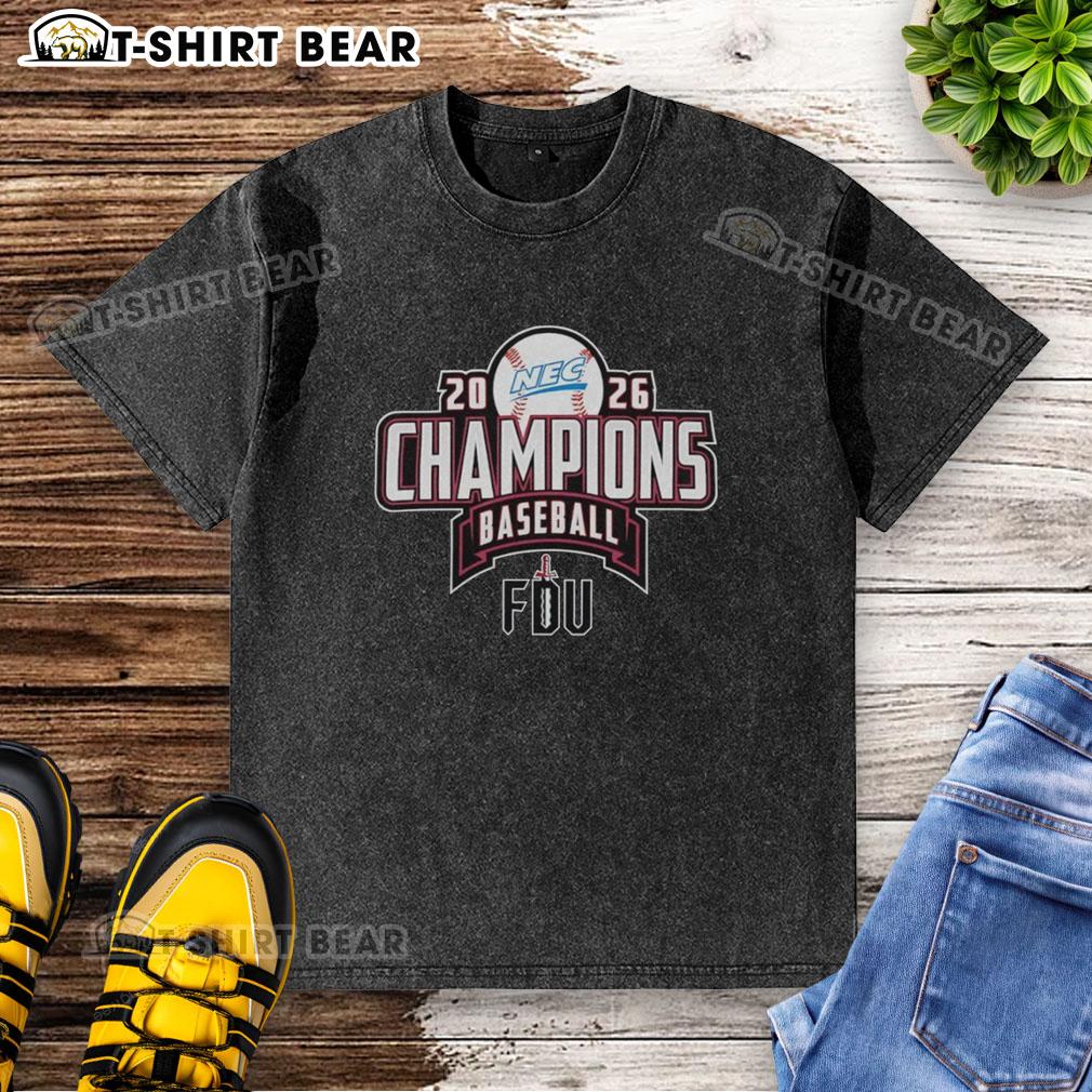 Nice Fairleigh Dickinson Knights Nec Baseball Regular Season Champions 2026 Washed T-Shirt Fairleigh Dickinson Knights 2026 NEC Baseball Regular Season Champions washed t-shirt showcasing team pride and style.