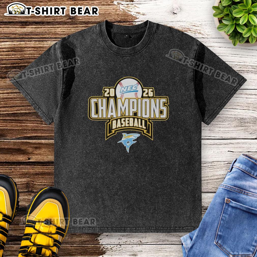 Nice Liu Sharks Nec Baseball Regular Season Champions 2026 Washed T Shirt 2026 Nice Liu Sharks NEC Baseball Regular Season Champions washed t-shirt, featuring team logo and championship details.
