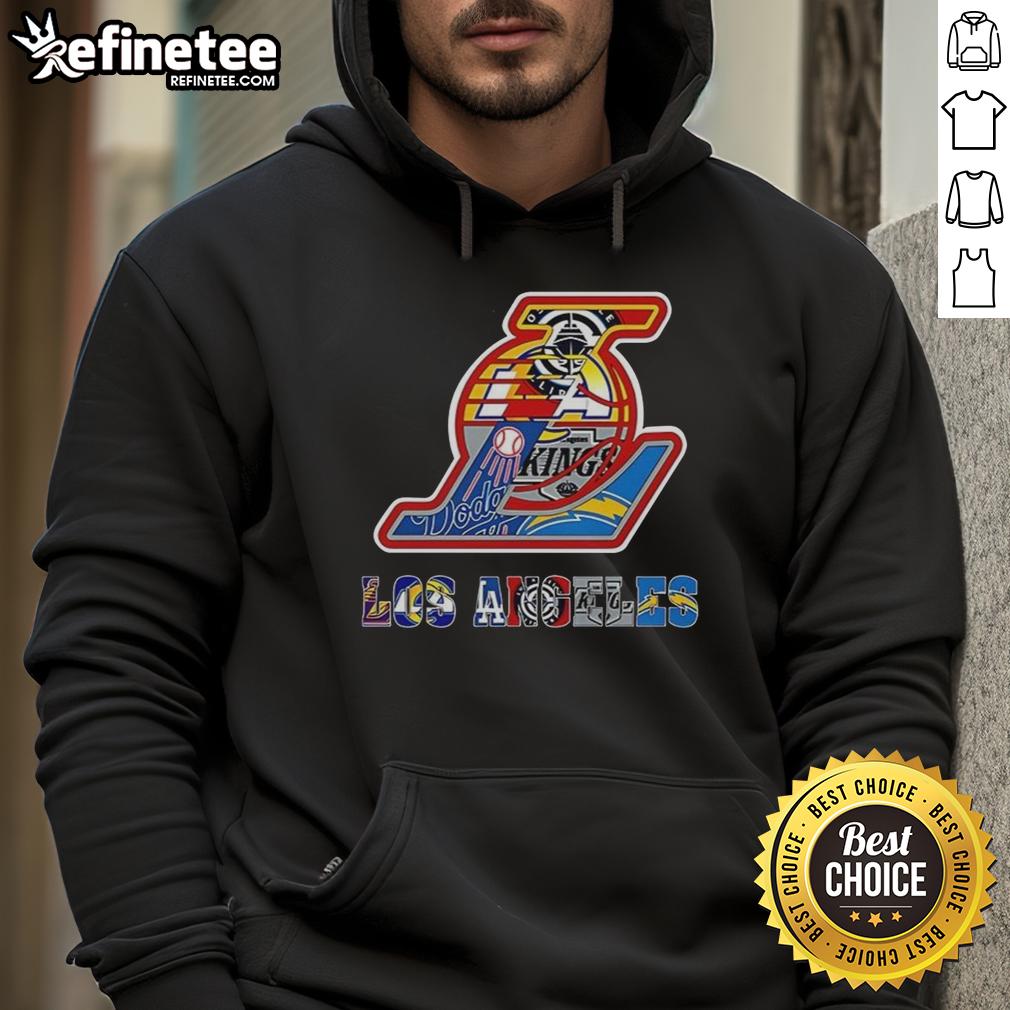 nice-los-angeles-lakers-nba-and-los-angeles-sport-teams-collage-logo-hoodie Collage hoodie featuring Los Angeles Lakers NBA logo and other Los Angeles sports teams, perfect for fans.