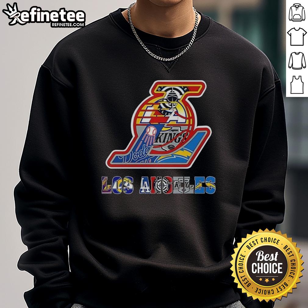 nice-los-angeles-lakers-nba-and-los-angeles-sport-teams-collage-logo-sweatshirt Collage logo sweatshirt featuring the Los Angeles Lakers and other Los Angeles sports teams, perfect for NBA fans.