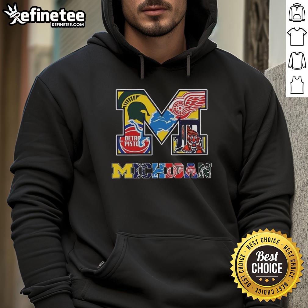 nice-michigan-wolverines-ncaa-and-michigan-sport-teams-collage-logo-hoodie Collage logo hoodie featuring Nice Michigan Wolverines NCAA and Michigan sport teams designs.