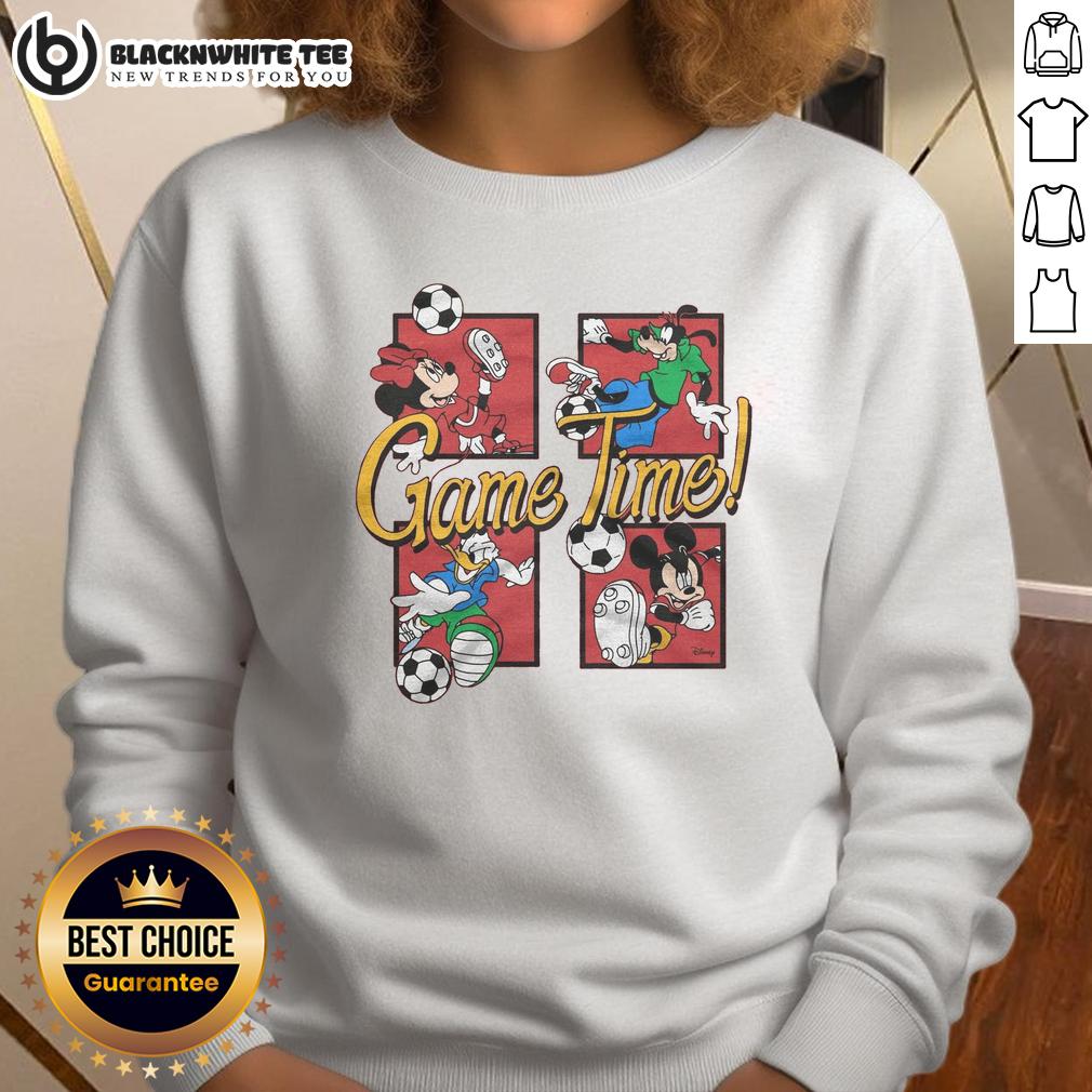 Nice Mickey And Friends Game Time Sweatshirt Cozy Nice Mickey and Friends Game Time sweatshirt featuring colorful graphics of beloved Disney characters.