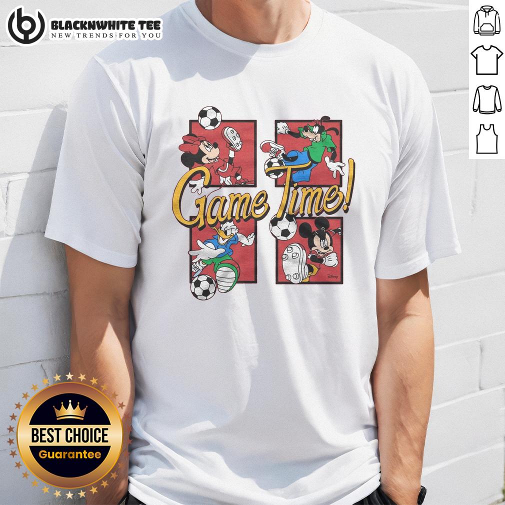 Nice Mickey And Friends Game Time T Shirt Alt Text: Nice Mickey And Friends Game Time T-Shirt featuring Mickey, Minnie, and friends in vibrant colors for playful style.
