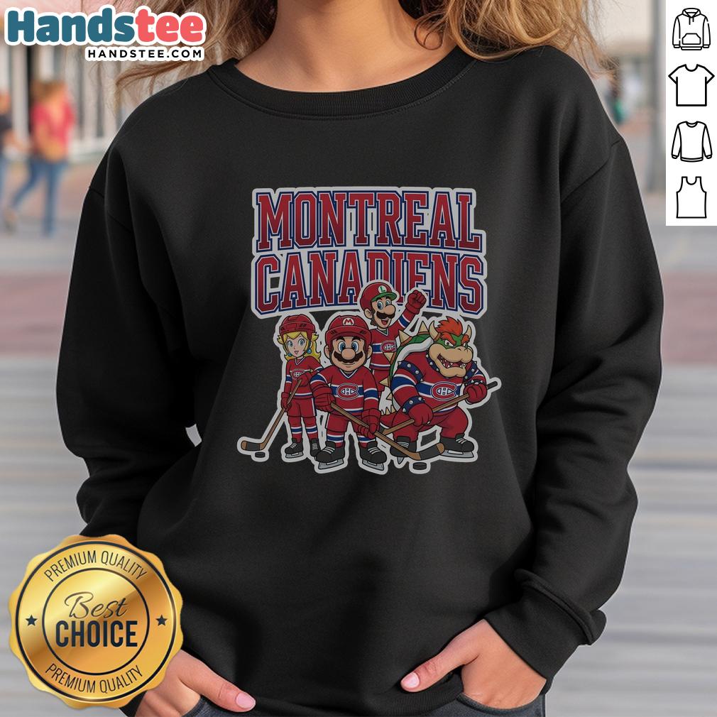 nice-montreal-canadiens-super-mario-team-ice-hockey-sweatshirt Alt Text: Nice Montreal Canadiens Super Mario Team ice hockey sweatshirt featuring vibrant graphics and cozy design.