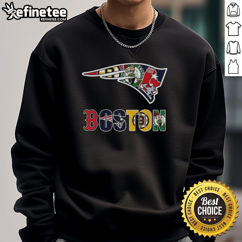 nice-new-england-patriots-nfl-and-boston-sport-teams-collage-logo-sweatshirt Alt Text: Cozy sweatshirt featuring a collage of New England Patriots and Boston sports team logos, perfect for NFL fans.