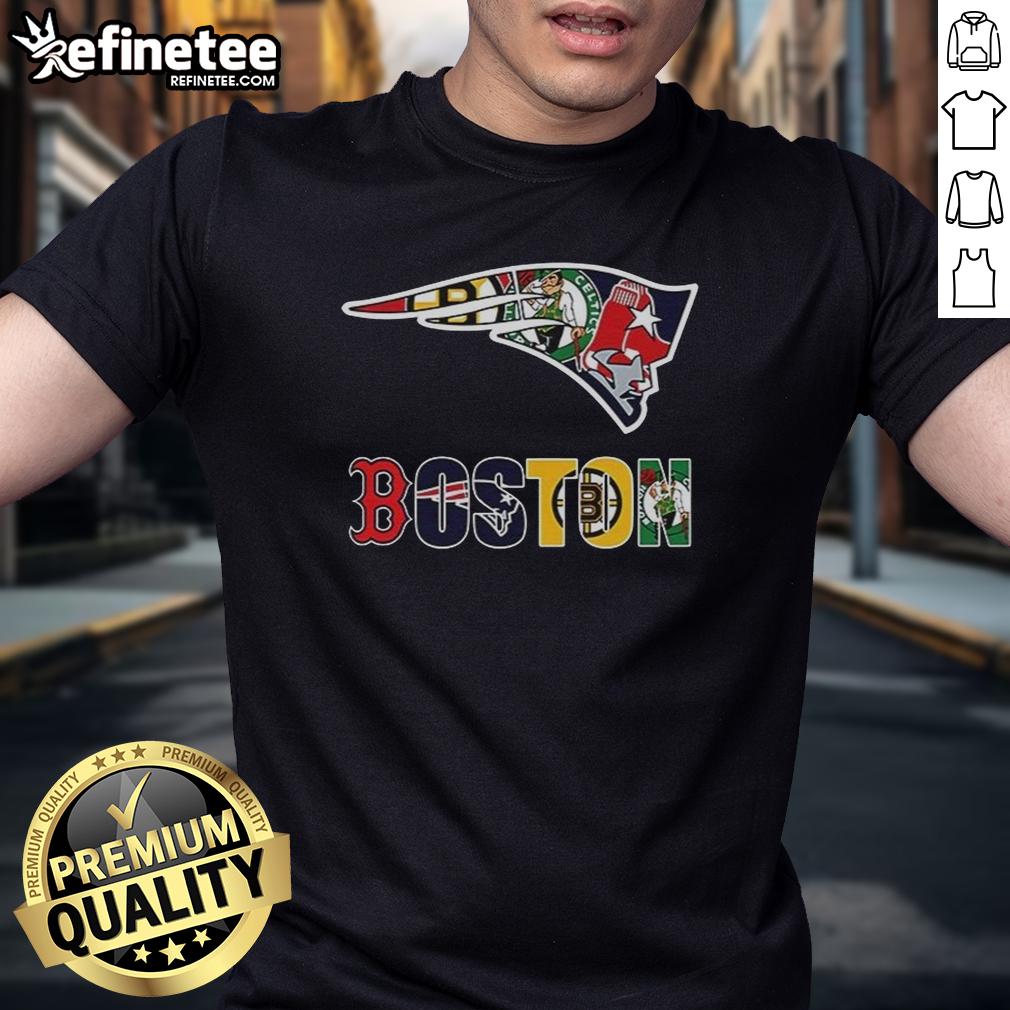 nice-new-england-patriots-nfl-and-boston-sport-teams-collage-logo-t-shirt Alt Text: Collage logo T-shirt featuring New England Patriots and Boston sports teams, perfect for NFL fans.