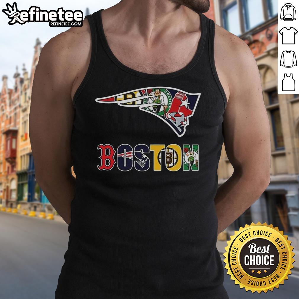 nice-new-england-patriots-nfl-and-boston-sport-teams-collage-logo-tank-top Collage of New England Patriots NFL and Boston sports team logos on a stylish tank top for fans.