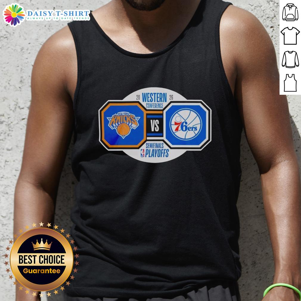 Nice New York Knicks Vs Philadelphia 76ers 2026 Nba Playoffs Western Conference Semifinals Tank Top Nice New York Knicks vs Philadelphia 76ers 2026 NBA Playoffs tank top featuring vibrant team colors and logos.