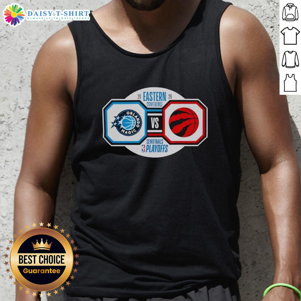 Nice Orlando Magic Vs Toronto Raptors 2026 Nba Playoffs Eastern Conference Semifinals Tank Top Alt Text: Fan wearing a Nice Orlando Magic vs Toronto Raptors 2026 NBA Playoffs tank top during Eastern Conference Semifinals.