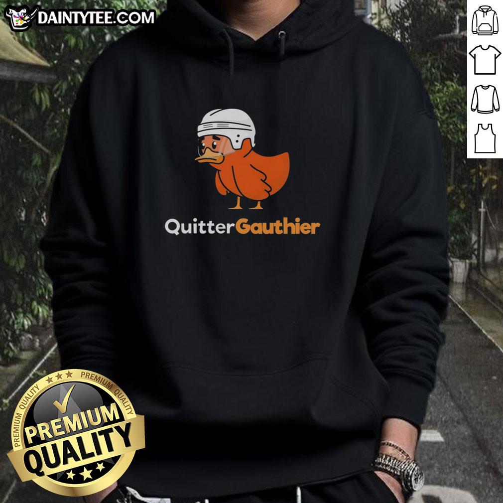 nice-quitter-gauthier-duck-hockey-hoodie Alt Text: Nice Quitter Gauthier Duck Hockey Hoodie featuring vibrant team colors and logo, perfect for fans and casual wear.
