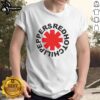 Stylish red Hot Chili Peppers logo t-shirt featuring bold graphic design, perfect for fans of the iconic rock band.