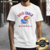 Nice Rock Chalk Kansas Jayhawks baseball home plate T-shirt featuring team colors and logo for fans and sports enthusiasts.