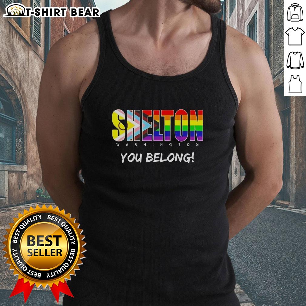 Nice Shelton Washington You Belong Rainbow Tank Top Nice Shelton Washington You Belong rainbow tank top displayed on a hanger, perfect for summer fashion and vibrant style.