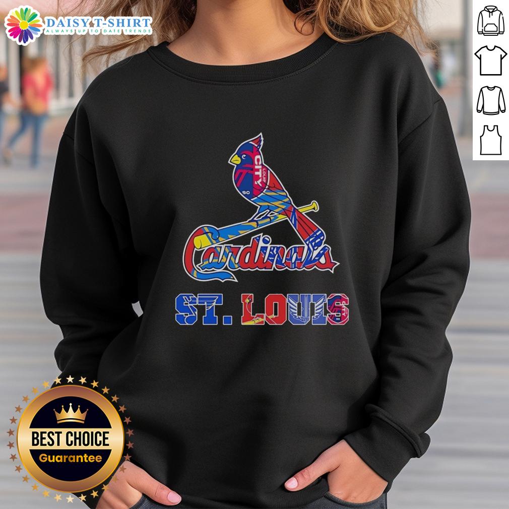Nice St. Louis Cardinals St. Louis Blues St. Louis City Sc And St. Louis Battlehawks Sports Logo Mashup Sweatshirt St. Louis Cardinals, Blues, City SC, and Battlehawks logo mashup sweatshirt design for sports fans.