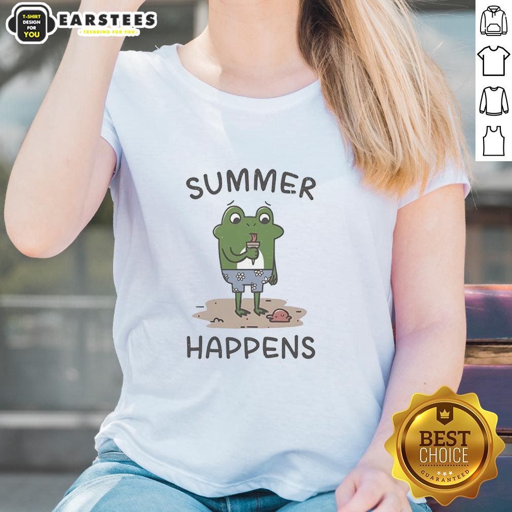 nice-summer-happens-a-frog-and-its-ice-cream-cone-ladies-tee Frog enjoying an ice cream cone on a sunny day, featured on a ladies' tee - Nice Summer Happens collection.