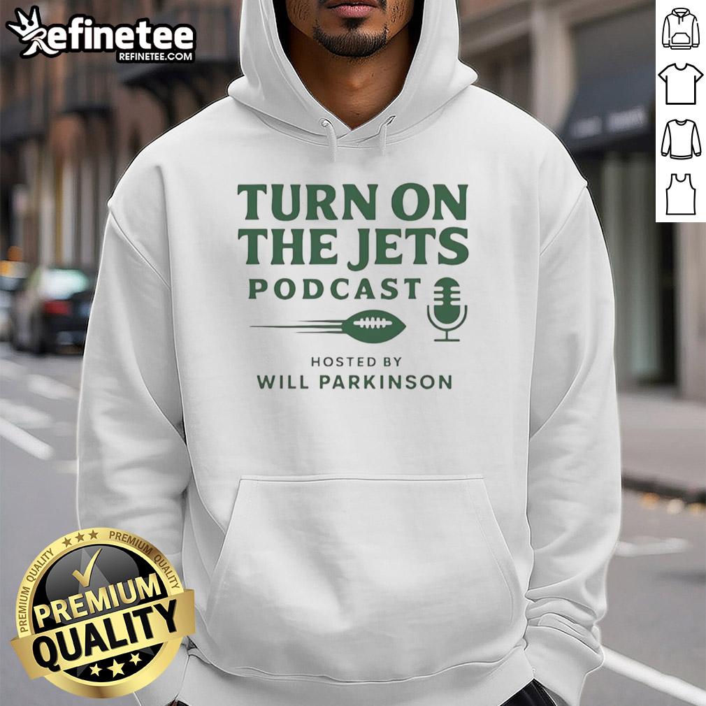 nice-turn-on-the-jets-podcast-hosted-by-will-parkinson-logo-hoodie Nice Turn On The Jets Podcast hoodie featuring logo, hosted by Will Parkinson, perfect for fans of Jets discussions.