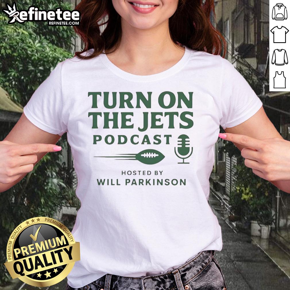 nice-turn-on-the-jets-podcast-hosted-by-will-parkinson-logo-ladies-tee Alt Text: Nice Turn On The Jets Podcast logo on a ladies tee, hosted by Will Parkinson - perfect for podcast fans!