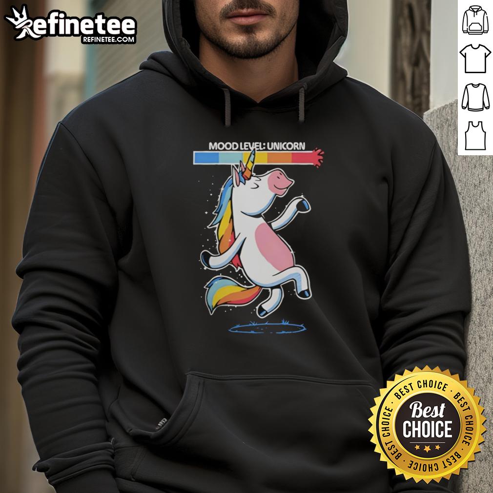 nice-unicorn-happy-vibes-dancing-mood-level-hoodie Colorful Nice Unicorn Happy Vibes Dancing Mood Hoodie, perfect for spreading joy and positivity in your wardrobe.