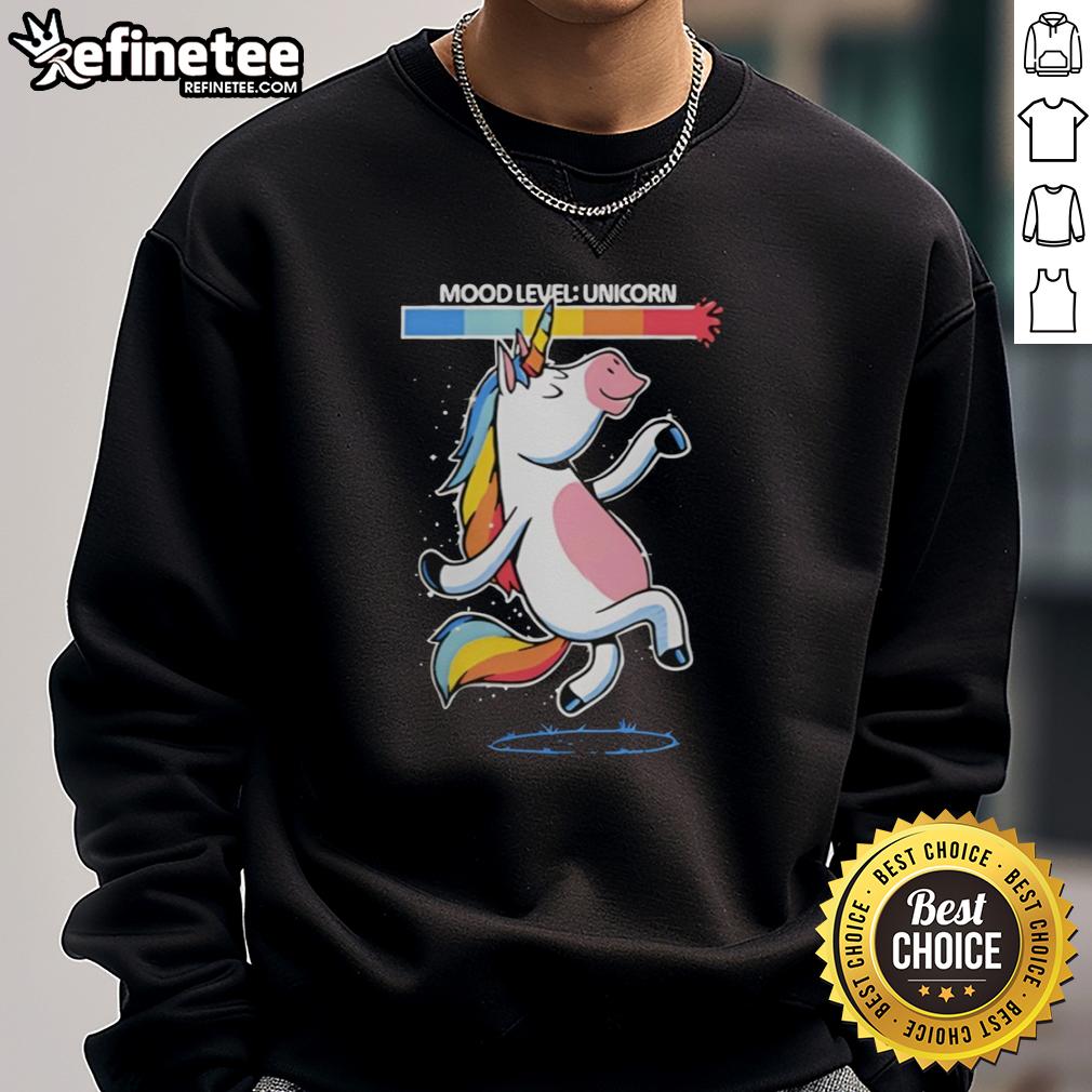 nice-unicorn-happy-vibes-dancing-mood-level-sweatshirt Colorful Nice Unicorn sweatshirt with happy vibes, perfect for dancing and elevating your mood.