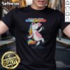 Happy unicorn dancing on a vibrant t-shirt, perfect for boosting good vibes and expressing fun moods.